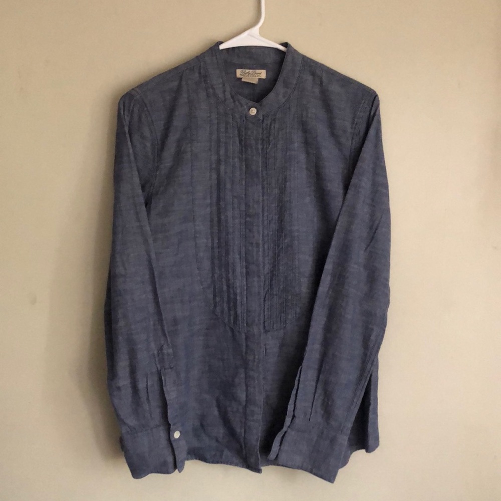 Lucky Brand Chambray Pleat Front Top